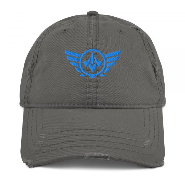 distressed-dad-hat-charcoal-grey-front-68b9f37966e71.jpg Aqua Embroidered Logo Dad Cap | Distressed Style