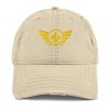 distressed-dad-hat-khaki-front-68b9f0dc5f496.jpg Gold Embroidered Logo Dad Cap | Distressed Style