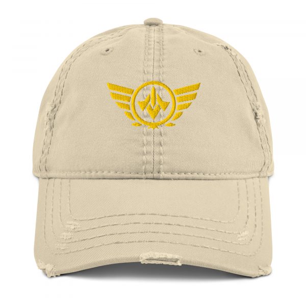 distressed-dad-hat-khaki-front-68b9f0dc5f496.jpg Gold Embroidered Logo Dad Cap | Distressed Style