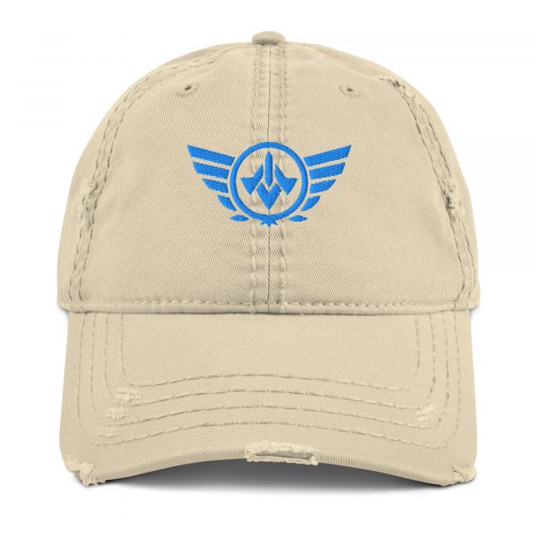 distressed-dad-hat-khaki-front-68b9f37967dc6.jpg Aqua Embroidered Logo Dad Cap | Distressed Style