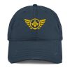 distressed-dad-hat-navy-front-68b9f0dc5e49f.jpg Gold Embroidered Logo Dad Cap | Distressed Style