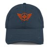distressed-dad-hat-navy-front-68b9f106c0066.jpg Orange Embroidered Logo Dad Cap | Distressed Style