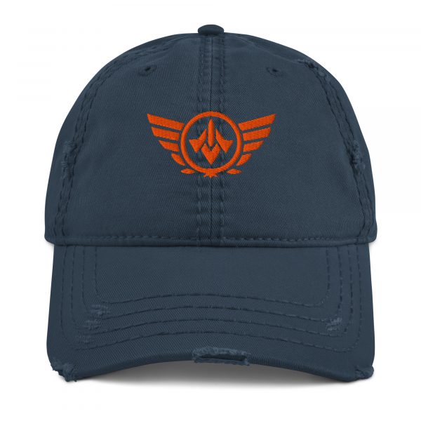 distressed-dad-hat-navy-front-68b9f106c0066.jpg Orange Embroidered Logo Dad Cap | Distressed Style