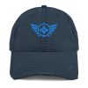 distressed-dad-hat-navy-front-68b9f37966153.jpg Aqua Embroidered Logo Dad Cap | Distressed Style
