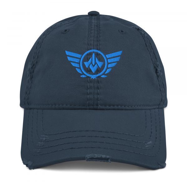 distressed-dad-hat-navy-front-68b9f37966153.jpg Aqua Embroidered Logo Dad Cap | Distressed Style