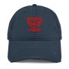 Red Embroidered Brand Logo Dad Cap | Distressed Style