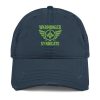 distressed-dad-hat-navy-front-68b9f90099241.jpg Kiwi Green Embroidered Brand Logo Dad Cap | Distressed Style