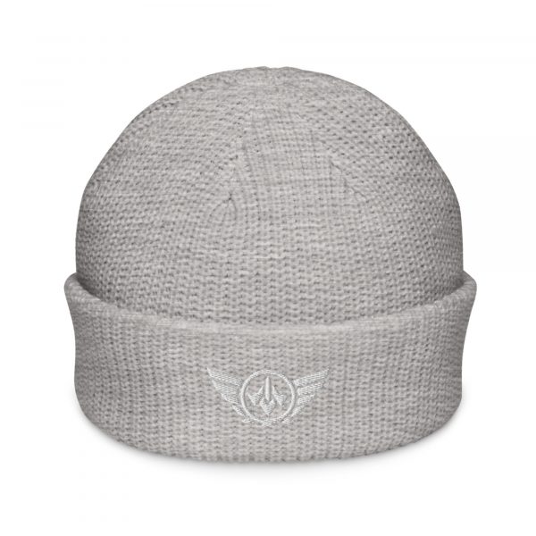 White Embroidered Logo Beanie | Fisherman