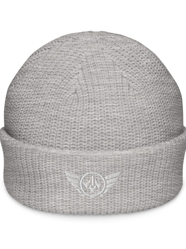 fisherman-beanie-athletic-heather-front-68b92356c5603.jpg White Embroidered Logo Beanie | Fisherman