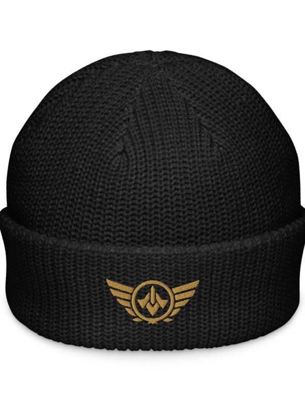 fisherman-beanie-black-front-68b923f4a1dd9.jpg Old Gold Embroidered Logo Beanie | Fisherman