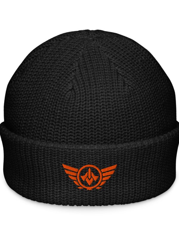 fisherman-beanie-black-front-68b9247b01749.jpg Orange Embroidered Logo Beanie | Fisherman