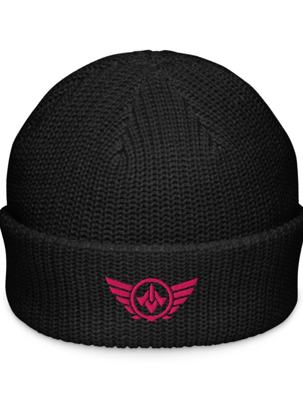 fisherman-beanie-black-front-68b924c24a699.jpg Flamingo Embroidered Logo Beanie | Fisherman