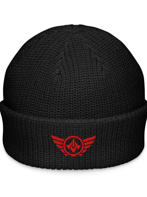 fisherman-beanie-black-front-68b926f77876f.jpg Red Embroidered Logo Beanie | Fisherman