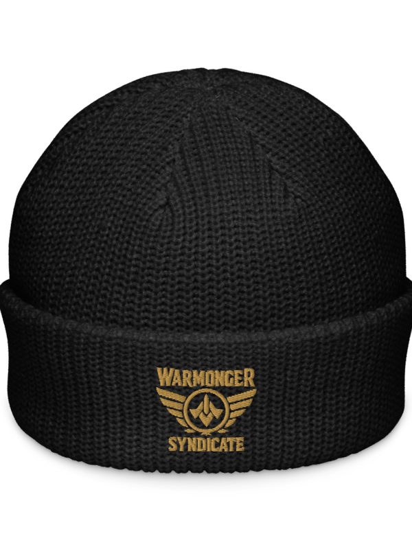 fisherman-beanie-black-front-68b929c3cf25a.jpg Old Gold Embroidered Brand Logo Beanie | Fisherman