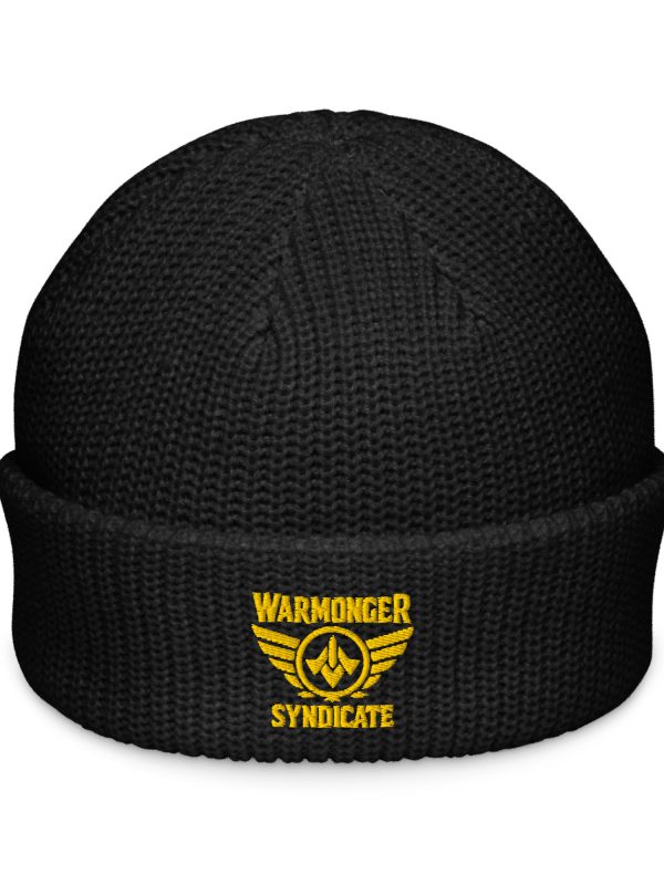 fisherman-beanie-black-front-68b92a2485944.jpg Gold Embroidered Brand Logo Beanie | Fisherman