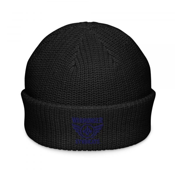 Navy Embroidered Brand Logo Beanie | Fisherman