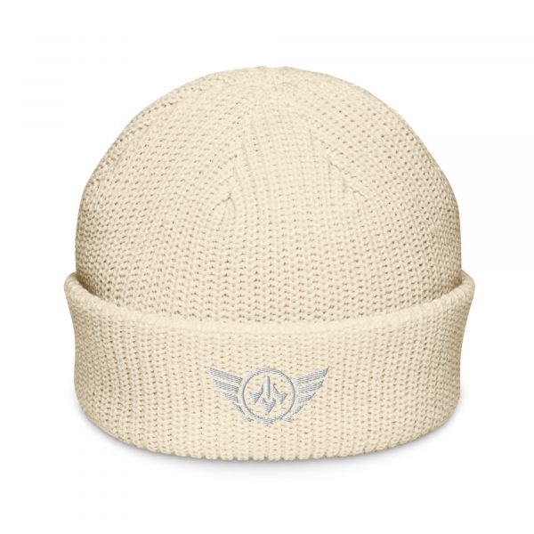 White Embroidered Logo Beanie | Fisherman