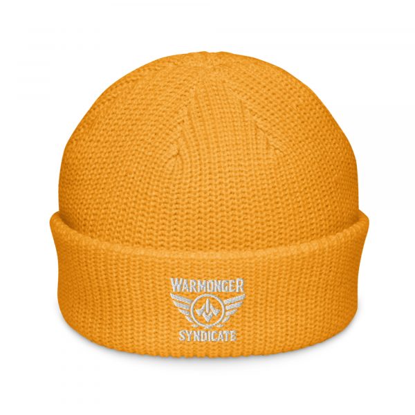 White Embroidered Brand Logo Beanie | Fisherman
