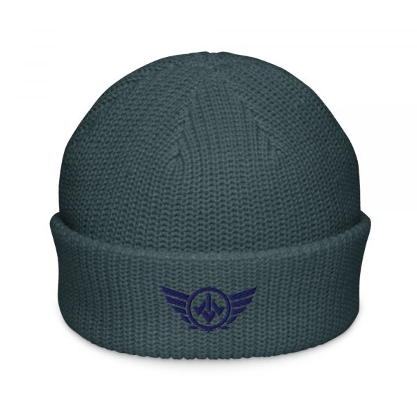 Navy Embroidered Logo Beanie | Fisherman