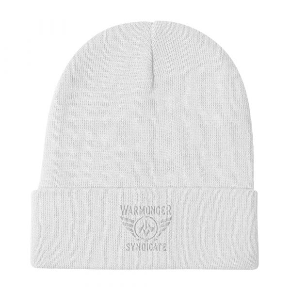 White Embroidered Brand Logo Beanie | Cotton Blend