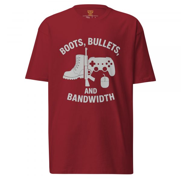 mens-premium-heavyweight-tee-brick-red-front-68b5e3ca4f6a6.jpg Boots, Bullets, and Bandwidth Tee | Premium Heavyweight | S-XL