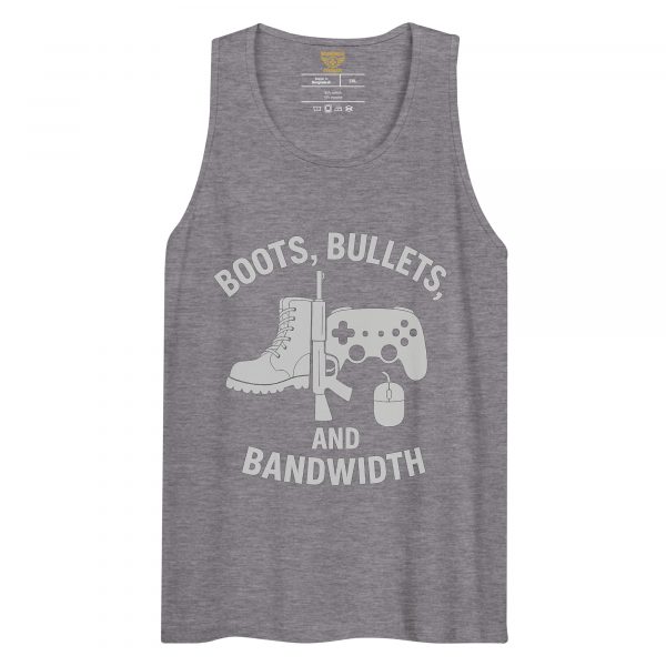 mens-premium-tank-top-athletic-heather-front-68c16ea92b032.jpg Boots, Bullets, and Bandwidth Tank Top | Premium | 2-3X