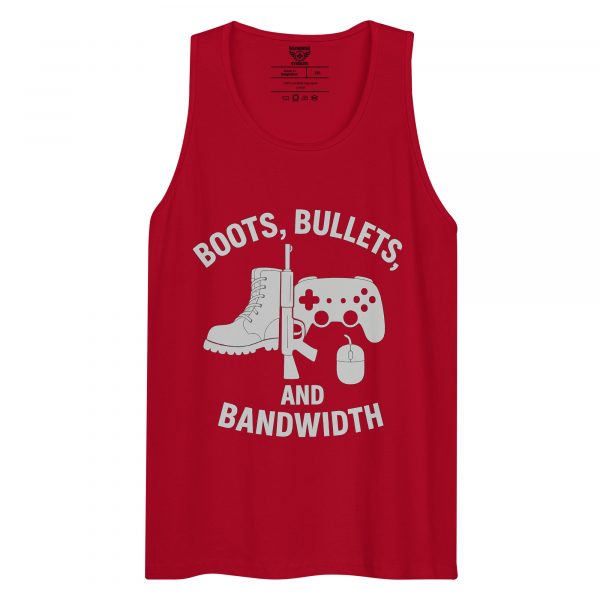 mens-premium-tank-top-red-front-68c16ea928017.jpg Boots, Bullets, and Bandwidth Tank Top | Premium | 2-3X