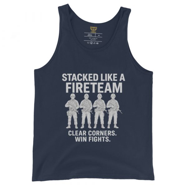 mens-staple-tank-top-navy-front-68b6217771b04.jpg Stacked Like A Fireteam Tank Top | Select | S-XL