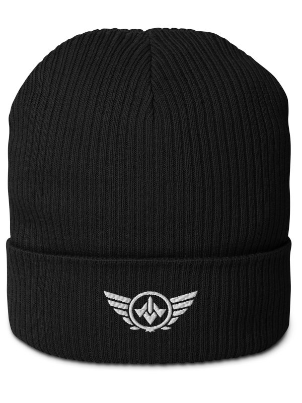 White Embroidered Logo Beanie | Organic Ribbed