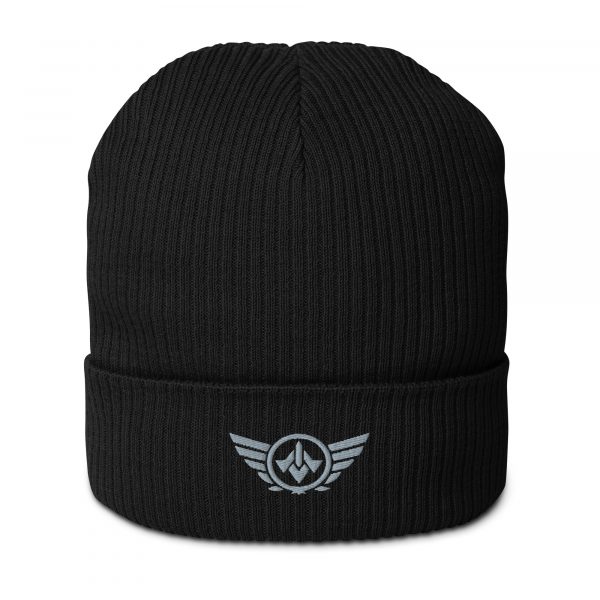 Grey Embroidered Logo Beanie | Organic Ribbed