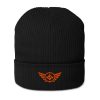 Orange Embroidered Logo Beanie | Organic Ribbed