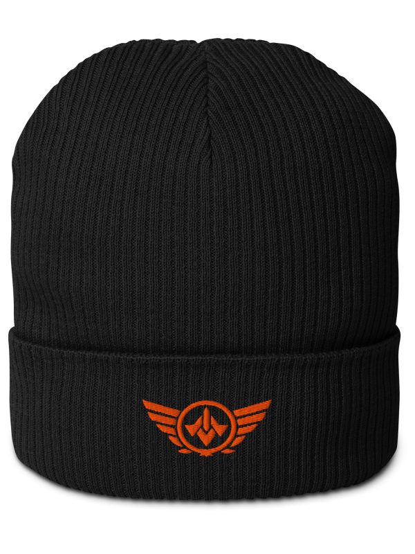 Orange Embroidered Logo Beanie | Organic Ribbed