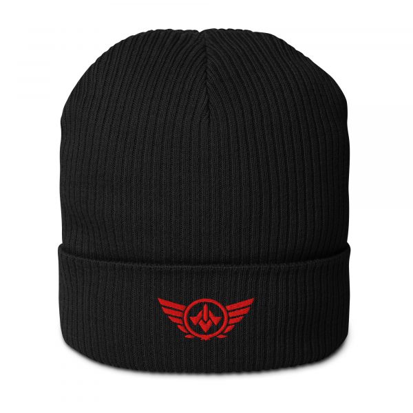 Red Embroidered Logo Beanie | Organic Ribbed