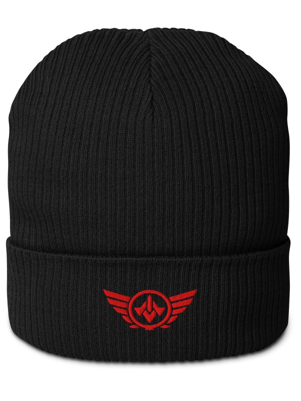 Red Embroidered Logo Beanie | Organic Ribbed