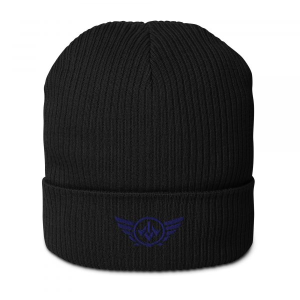 Navy Embroidered Logo Beanie | Organic Ribbed