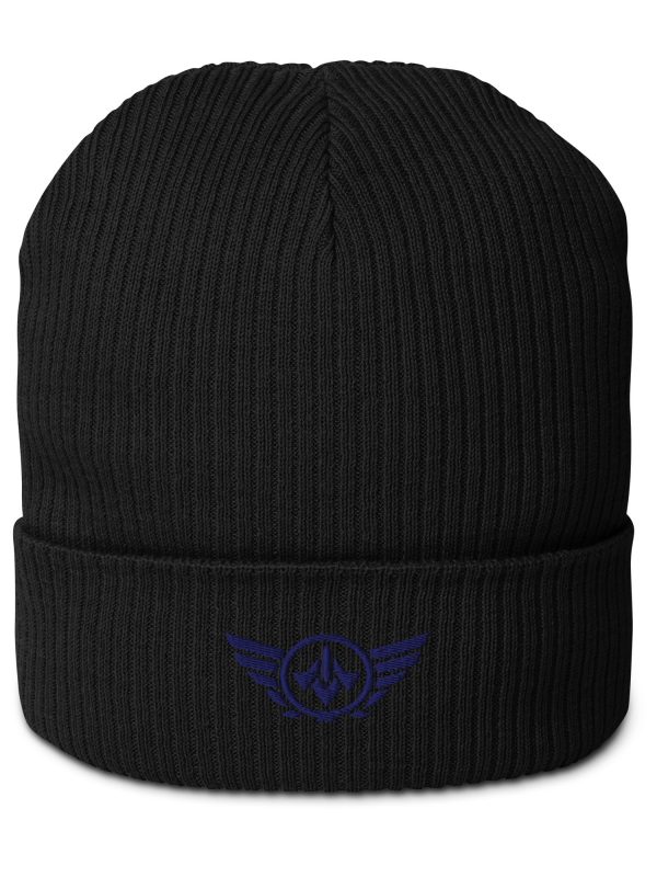 Navy Embroidered Logo Beanie | Organic Ribbed