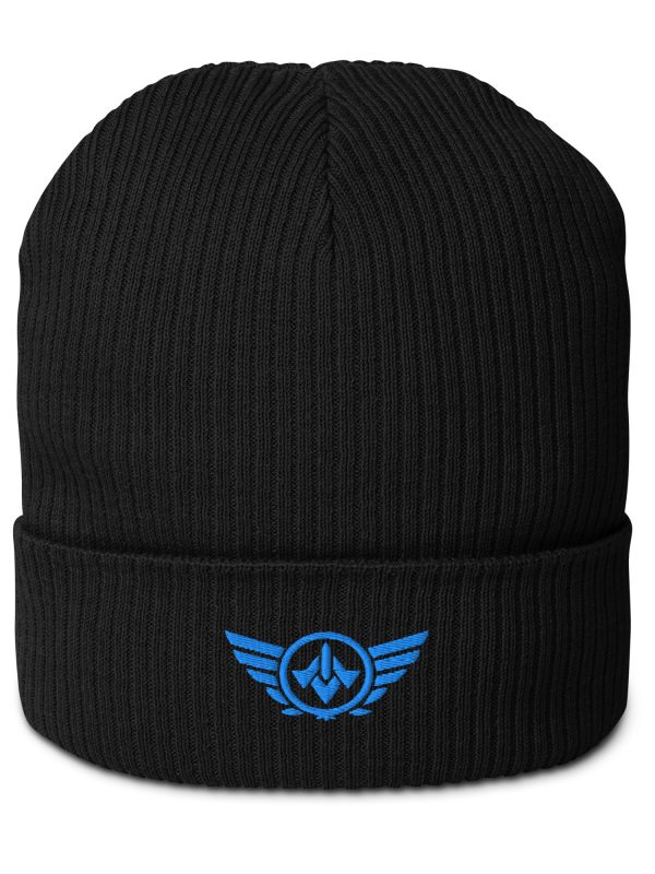 Aqua Embroidered Logo Beanie | Organic Ribbed