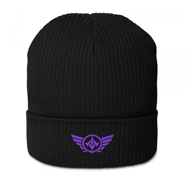 Purple Embroidered Logo Beanie | Organic Ribbed