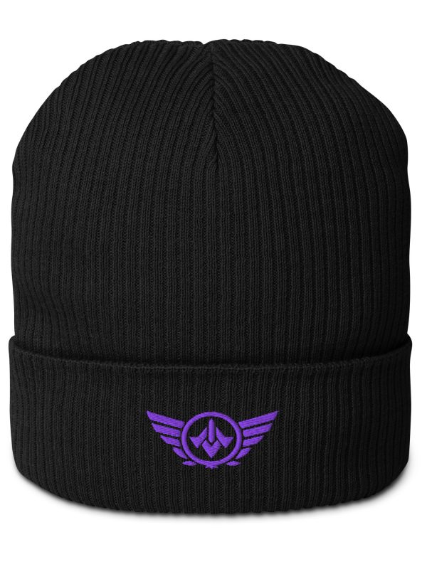 Purple Embroidered Logo Beanie | Organic Ribbed