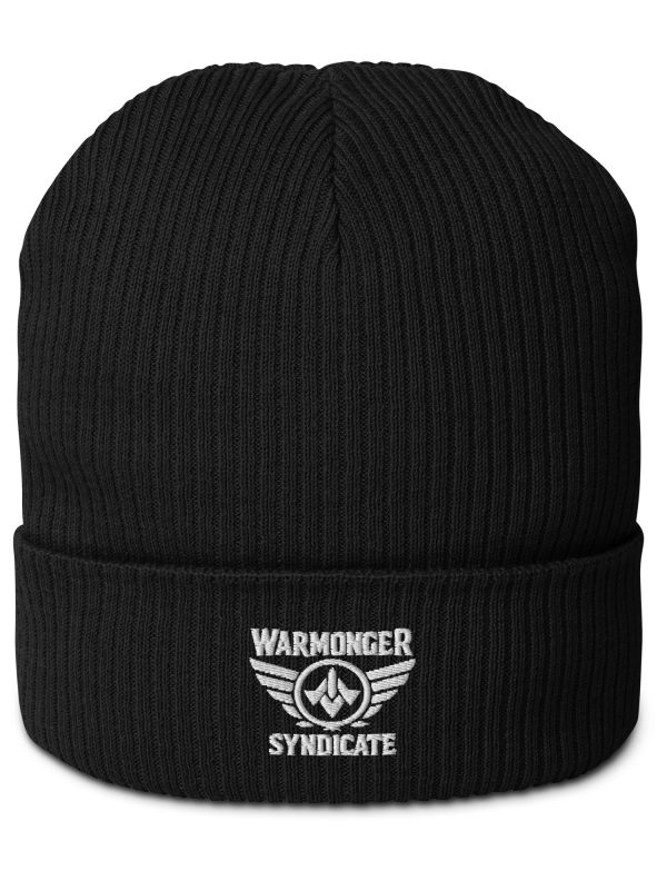 White Embroidered Brand Logo Beanie | Organic Ribbed