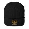 Old Gold Embroidered Brand Logo Beanie | Organic Ribbed