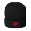 Red Embroidered Brand Logo Beanie | Organic Ribbed