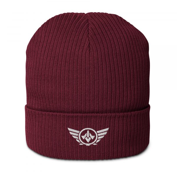 White Embroidered Logo Beanie | Organic Ribbed