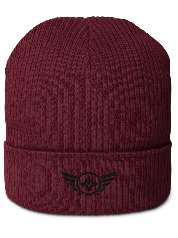 Black Embroidered Logo Beanie | Organic Ribbed