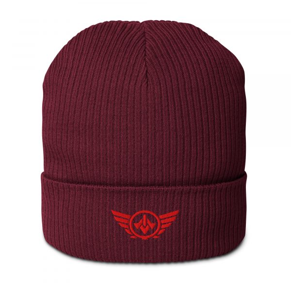 Red Embroidered Logo Beanie | Organic Ribbed