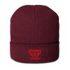 Red Embroidered Brand Logo Beanie | Organic Ribbed