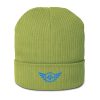 organic-ribbed-beanie-leaf-green-front-68b9347575cb5.jpg Aqua Embroidered Logo Beanie | Organic Ribbed