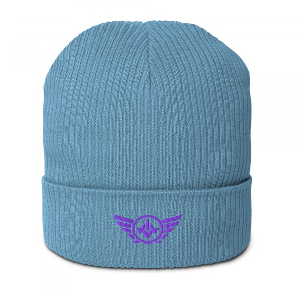 Purple Embroidered Logo Beanie | Organic Ribbed