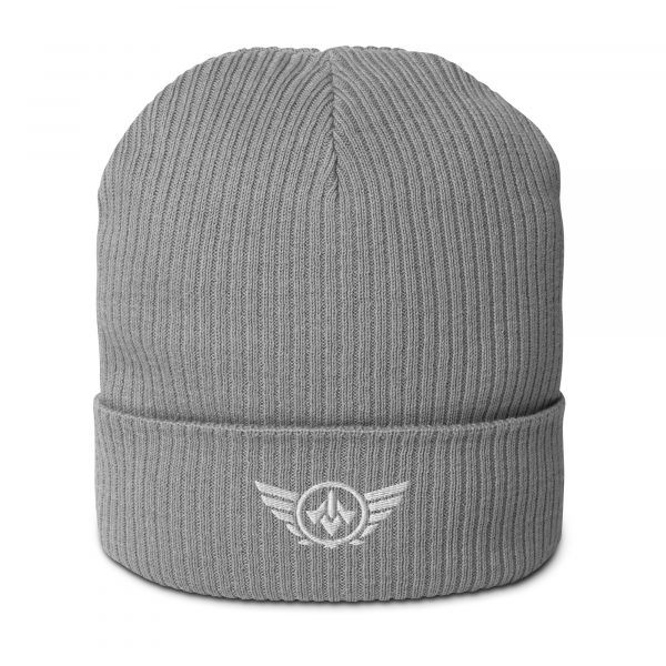 White Embroidered Logo Beanie | Organic Ribbed