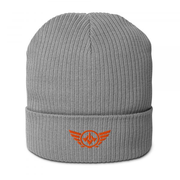 Orange Embroidered Logo Beanie | Organic Ribbed